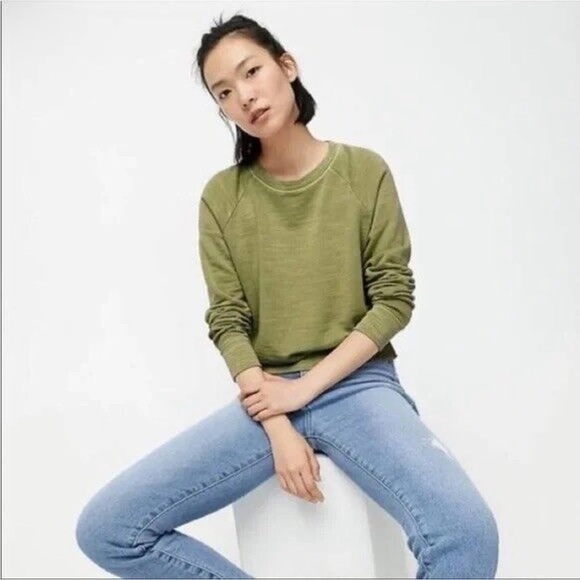 J Crew Vintage Fleece Army Green Pullover Sweatshirt Women’s XL Cotton - Picture 1 of 13